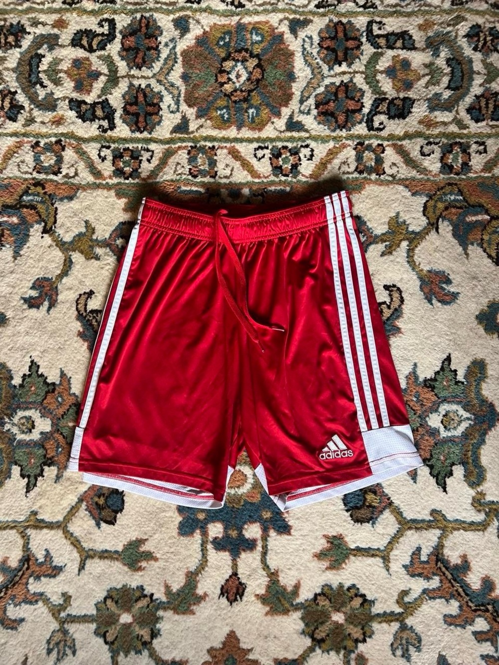 adidas Red Athletic Shorts with White Stripes